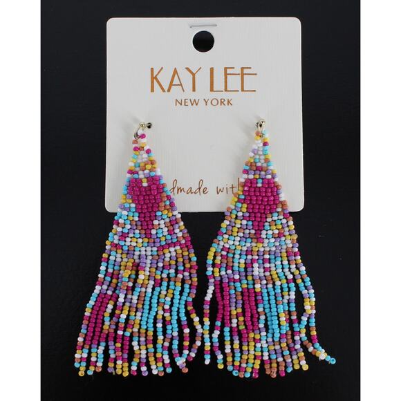 Kay Lee Boho Seed Bead Beaded Statement Earrings #OOE0206MU - Picture 2 of 2